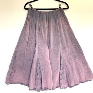 Vintage Italy Purple Mineral Wash Midi Skirt Lace Panel Boho Flowy Viscose